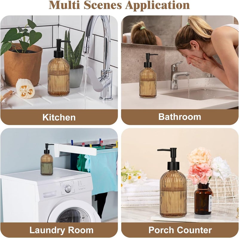 Ulable Glass Soap Dispenser with Plastic Pump, Hand Soap Dispenser for Hand Wash, Lotion Dispenser for Dishwashing Liquid, Lotion Shower Gel (Striped Brown) - Image 4